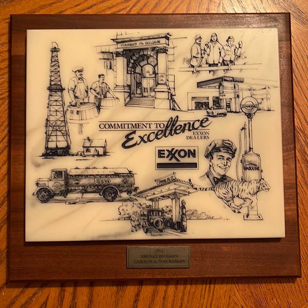Large scrimshaw Exxon dealer excellence bronze division plaque
